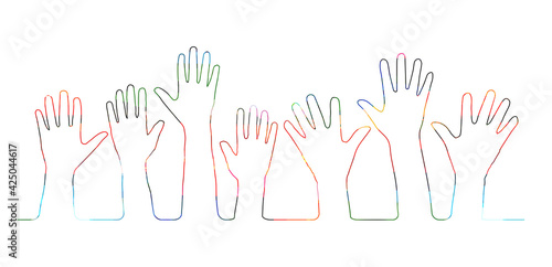 Colorful human hands outline isolated vector illustration. Charity and help, volunteerism, social care and community support concept	