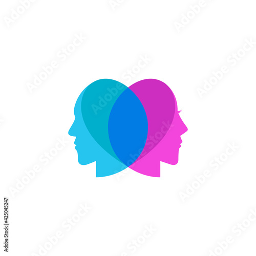 male and female heads overlap form a heart shape - modern overlay design vector - creative love logo template