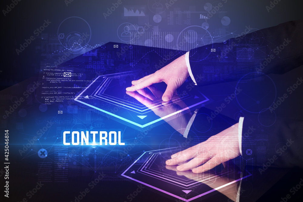 Hand touching digital table concept Hand touching digital table concept