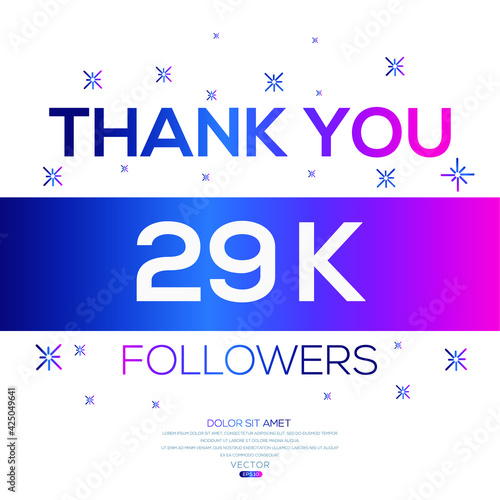 Creative Thank you (29k, 29000) followers celebration template design for social network and follower ,Vector illustration.