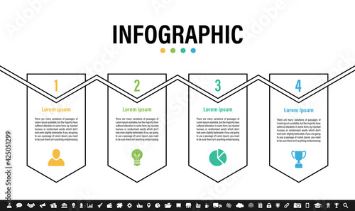 Infographic design business concept vector illustration with 4 steps or options or processes represent work flow or diagram or web button banner