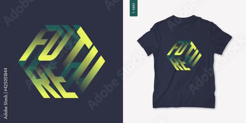 Future. Graphic mens three dimensional t-shirt design, poster, typography. Vector illustration