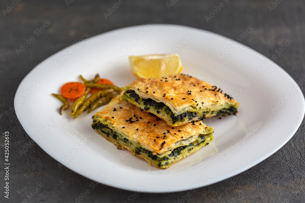  borek; traditional Turkish phyllo stuffed with spinach