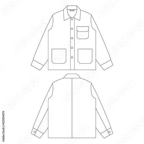 Template chore jacket flap pocket vector illustration flat sketch design outline