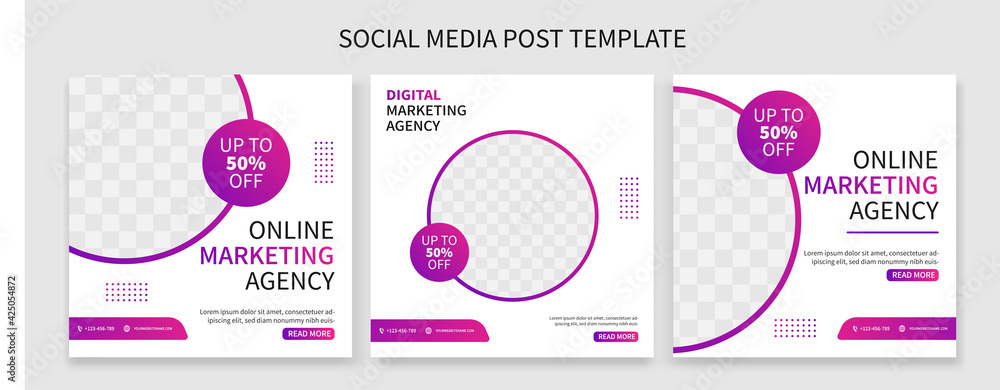 Set of Professional general business online marketing agency social media post template collection. online web promotion banner - obrazy, fototapety, plakaty 