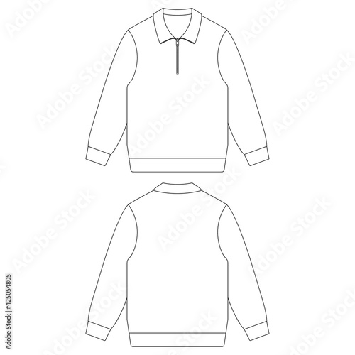 Template half zip pullover sweatshirt vector illustration flat sketch design outline