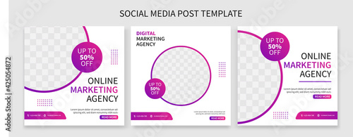 Set of Professional general business online marketing agency social media post template collection. online web promotion banner