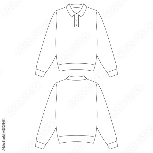 Template long sleeve knit polo vector illustration flat sketch design outline