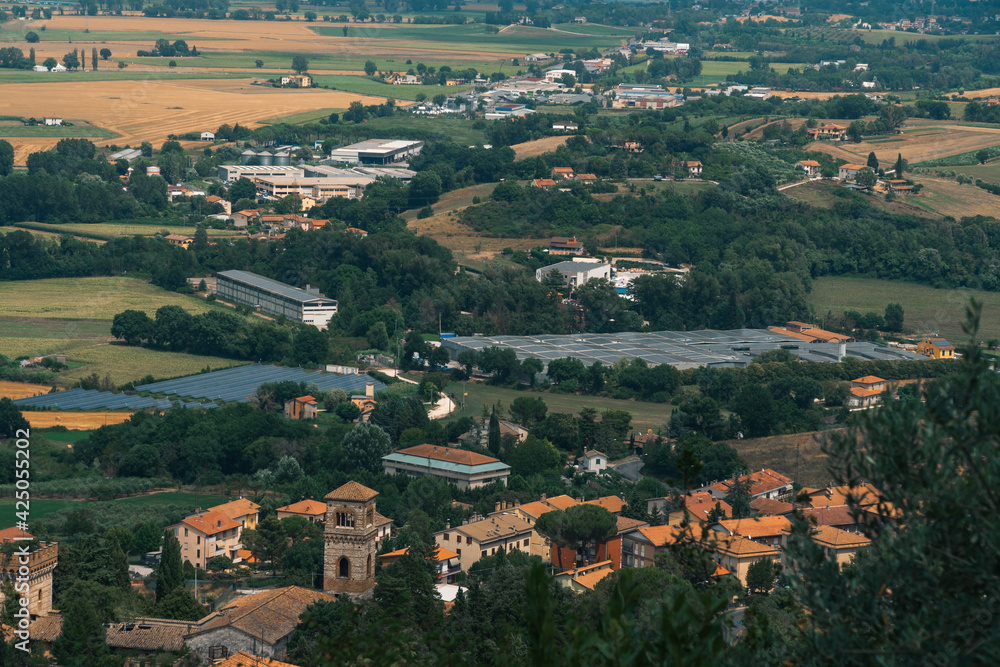 Narni Scalo (Terni, Umbria, Italy) - View of the industrial part of the city, solar power plant, distant view