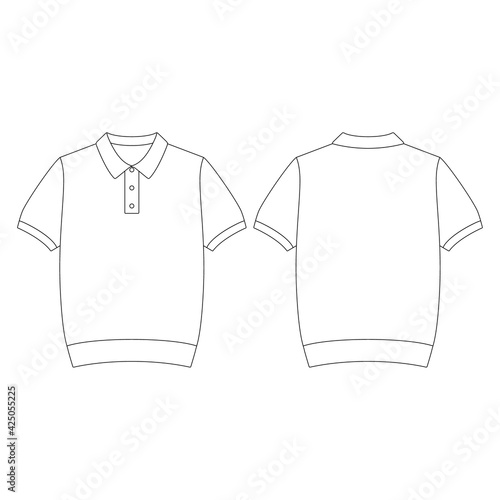 Template short sleeve knit polo shirt vector illustration flat sketch design outline