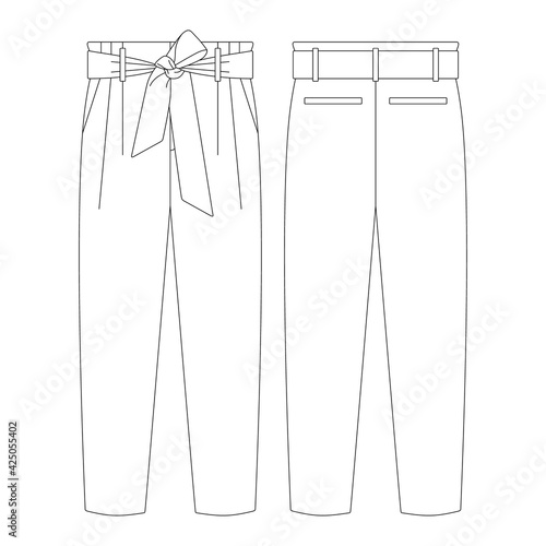 Template tie belt trousers vector illustration flat sketch design outline