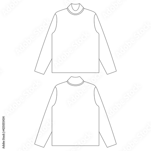 Template turtleneck long sleeve t-shirt vector illustration flat sketch design outline