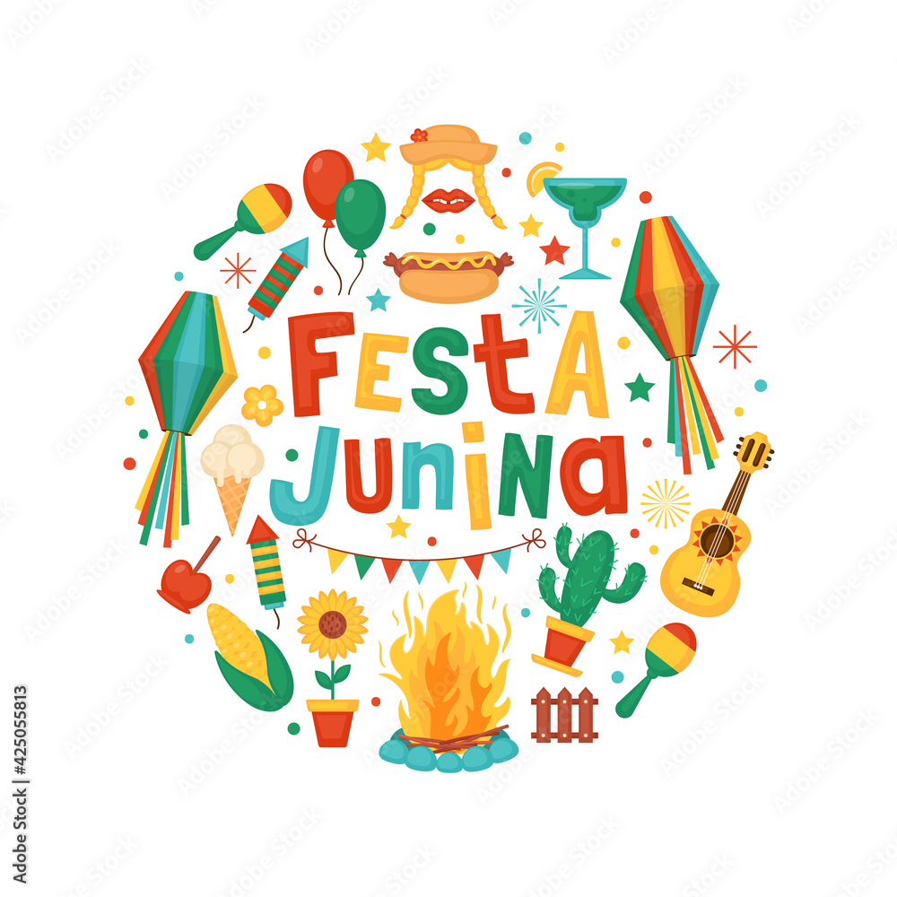 Festa Junina festival greeting card design. Brazilian Latin American festival celebration concept.