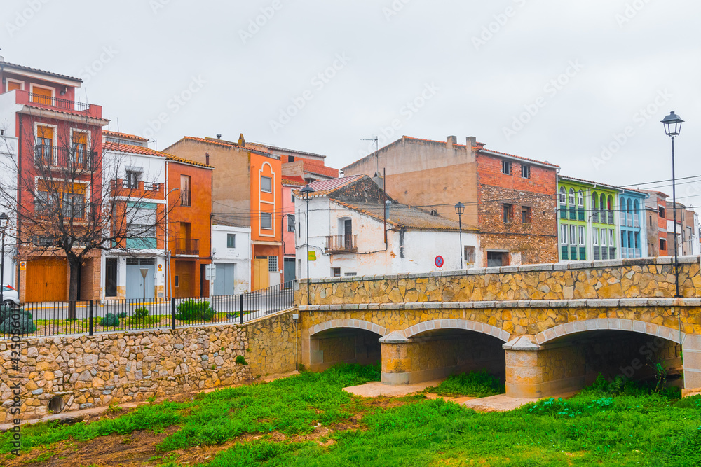 Benlloch, Castellon province, Valencian Community, Spain.
Beautiful historic street and bridge. Typical spanish village.