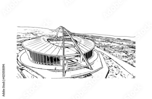 Building view with landmark of Durban is the 
city in South Africa. Hand drawn sketch illustration in vector.