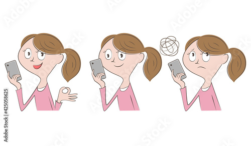 人物　スマホを扱う女性　上半身