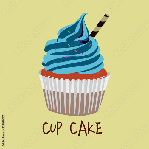 vector blue cupcake dessert with chocolate snack illustration