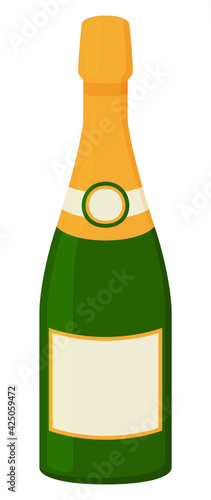 bottle of champagne in flat style. Vector illustration