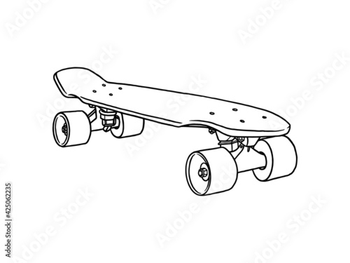 Skateboard and longboards vector illustrations. Black and white hand drawn image.