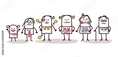 Cartoon Girls and Women, Young to Old, Female Cycle