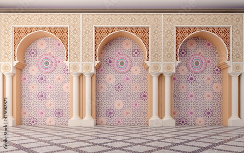 Fotografiet Arabic,Islamic style wall design with arch and arabic pattern