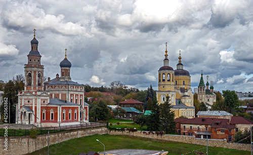 View to Assumption church, St.Eliah church and St.Trinity church. City of Serpukhov, Russia