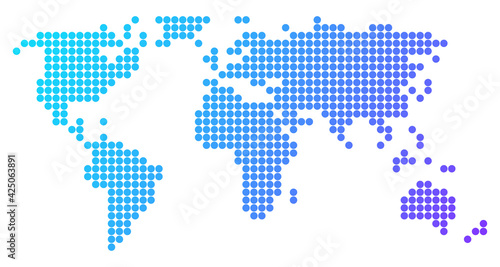 Blue dotted world map. Global network communication  synchronization  infographics concept. Business and technology abstract vector illustration