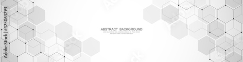 Banner design template. Abstract background with geometric shapes and hexagon pattern. Vector illustration for medicine, technology or science design