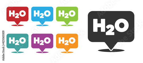 Black Chemical formula for water drops H2O shaped icon isolated on white background. Set icons colorful. Vector