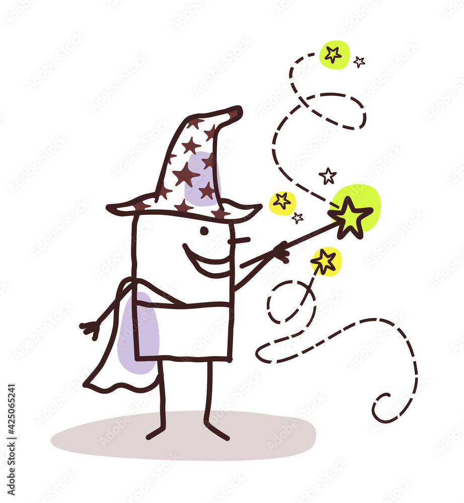 Obraz premium Cartoon Wizard with Magic Wand