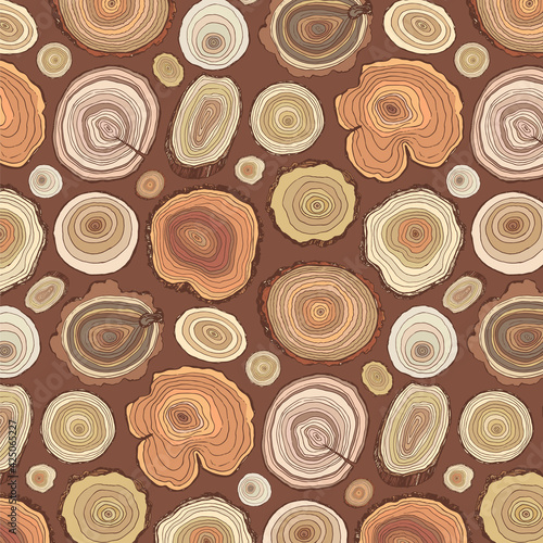 Tree rings seamless hand drawn vector pattern
