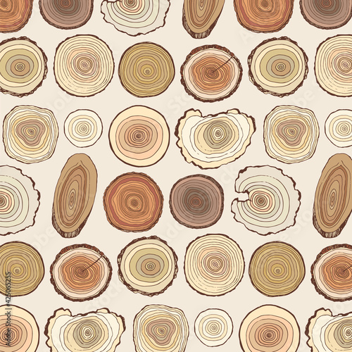 Tree rings seamless hand drawn vector pattern