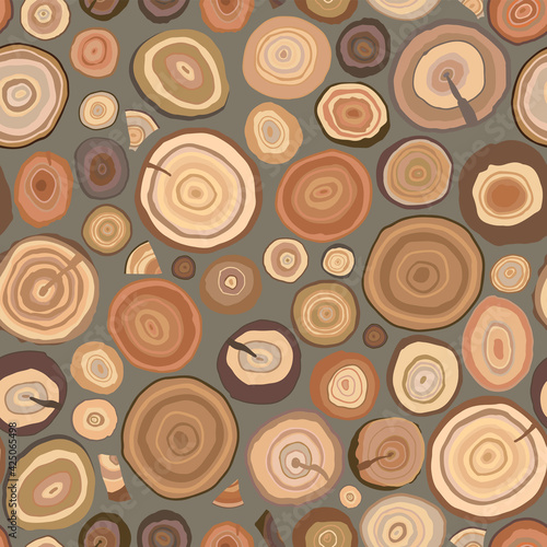 Tree rings seamless hand drawn vector pattern