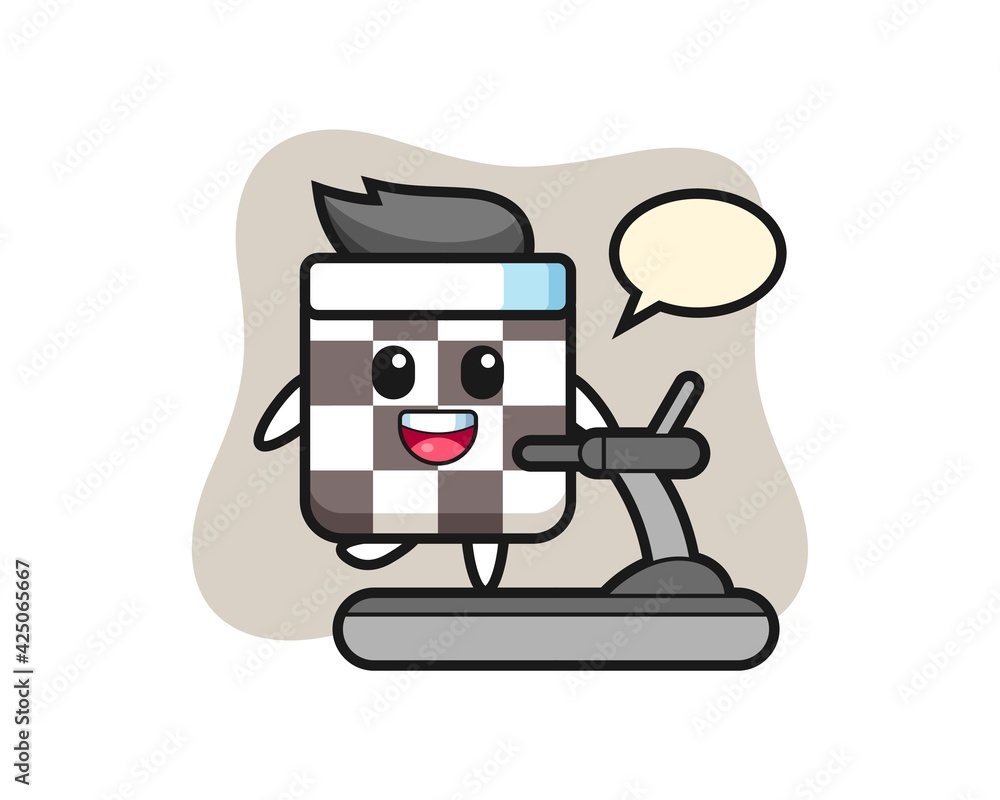 chess board cartoon character walking on the treadmill