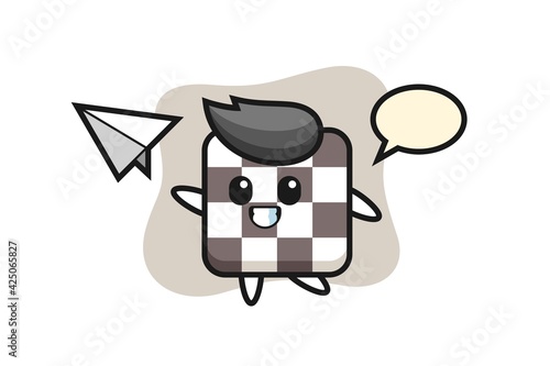 chess board cartoon character throwing paper airplane