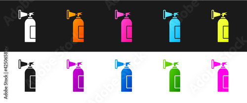 Set Fire extinguisher icon isolated on black and white background. Vector