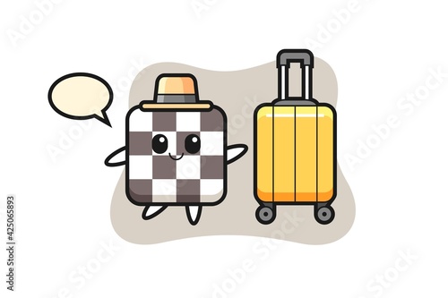 chess board cartoon illustration with luggage on vacation