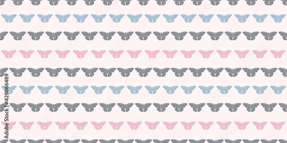 Butterfly seamless repeat pattern vector background, pastel