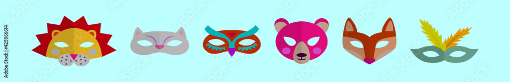 set of carnival mask cartoon icon design template with various models. vector illustration isolated on blue background