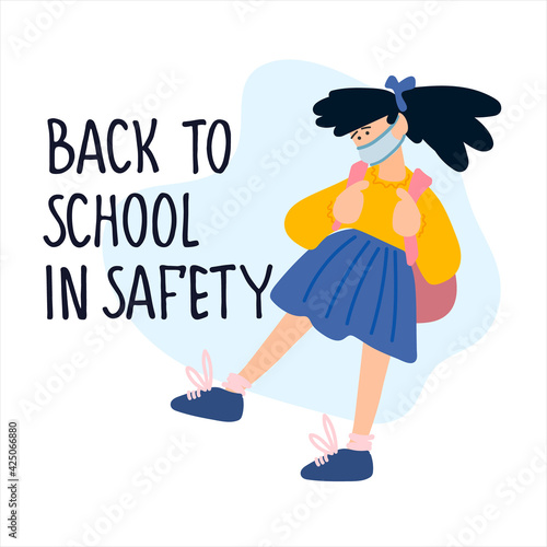 Back to School in Safety banner. Schools safe reopening after covid pandemic lockdown concept