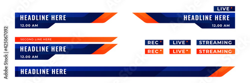 Graphic set of Broadcast News Lower Thirds Banner for Television, Video and Media Channel. Modern, simple, clean style. Vector isolated bar illustration.