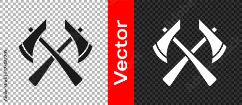 Black Firefighter axe icon isolated on transparent background. Fire axe. Vector