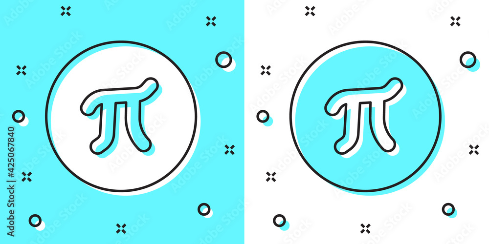 Black line Pi symbol icon isolated on green and white background. Random dynamic shapes. Vector Black line Pi symbol icon isolated on green and white background. Random dynamic shapes. Vector