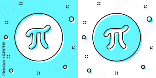 Black line Pi symbol icon isolated on green and white background. Random dynamic shapes. Vector