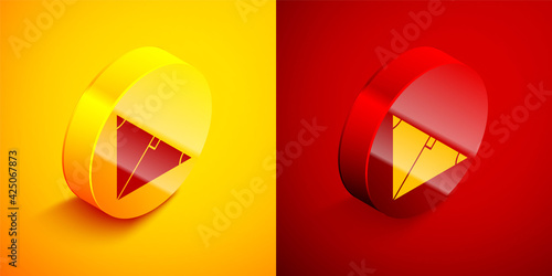 Isometric Angle bisector of a triangle icon isolated on orange and red background. Circle button. Vector