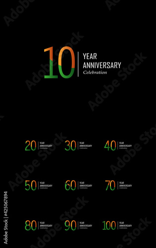 Set Year Anniversary Black Background Color Vector Template Design Illustration