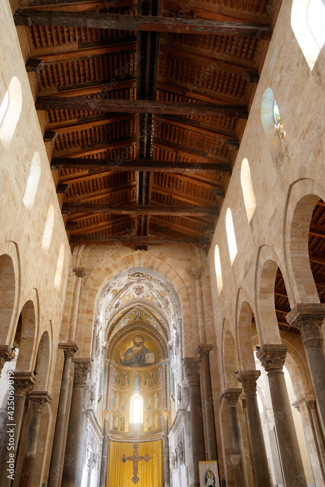 Interior of the Duomo di Cefalu cathedral in Cefalu, Sicily, Italy, Europe