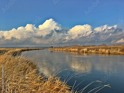 autumn river and clouds