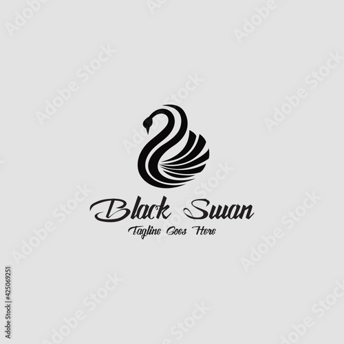 Black swan logo design template. Vector illustration