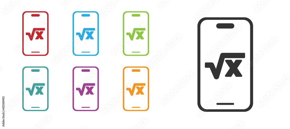 Black Square root of x glyph icon isolated on white background. Mathematical expression. Set icons colorful. Vector
